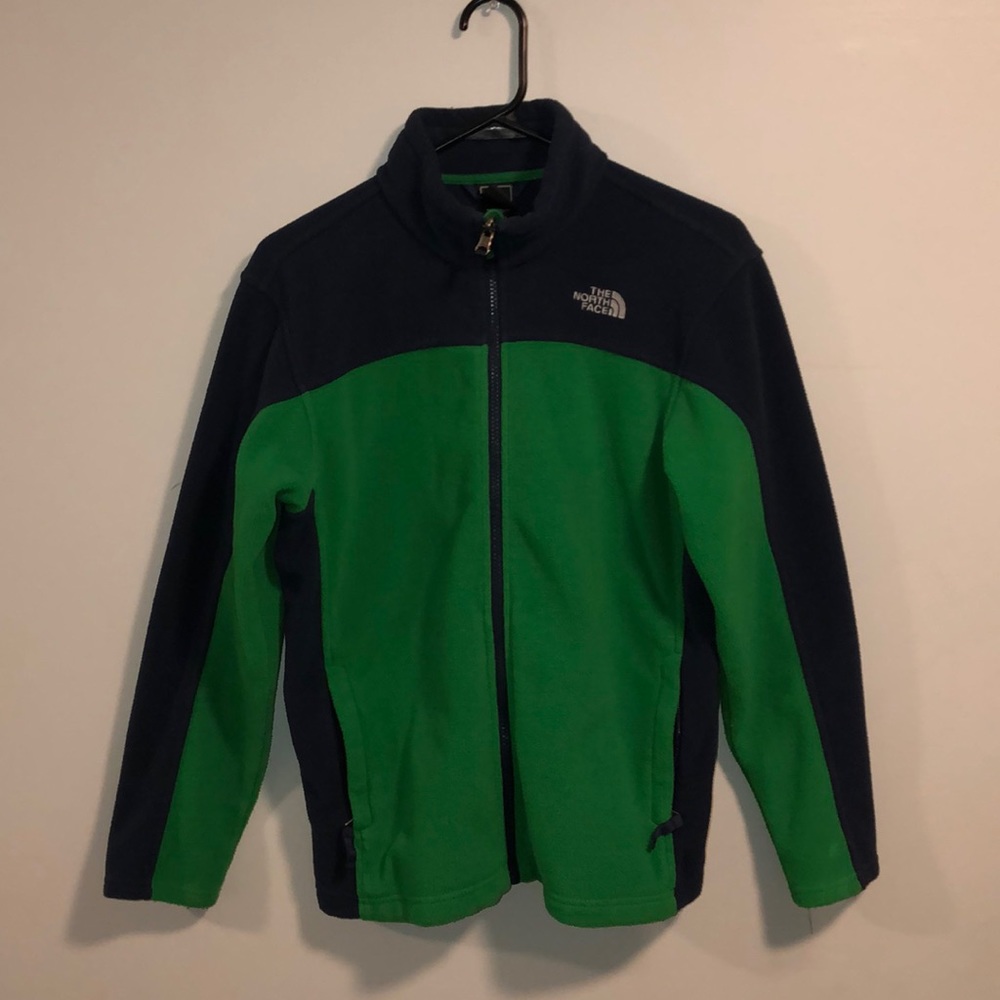 Kids North Face Jacket Green and Navy